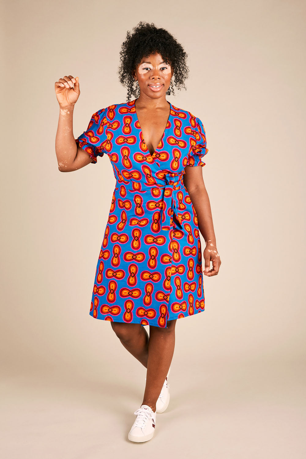 Happiness Mini Wrap Dress in Turquoise Cells | Fair trade and sustainable  fashion clothing UK